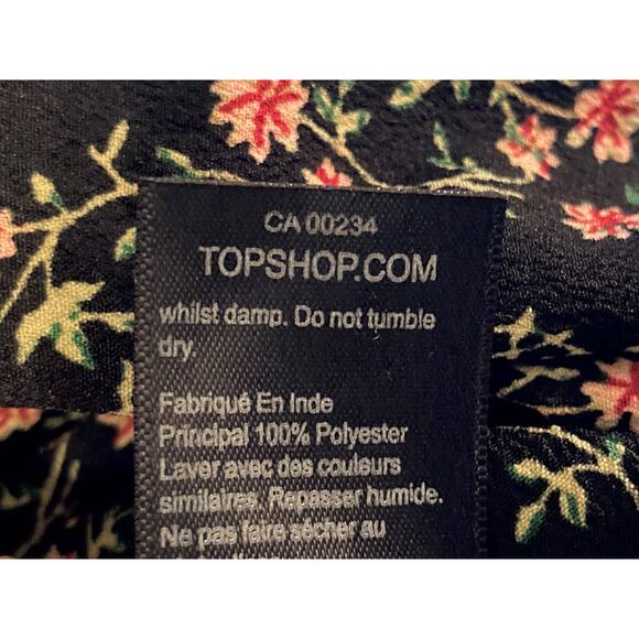 TOPSHOP Tiny Front Pleats Long Sleeve Mini Dress Sz 12 in Black Floral Multi NWT - Picture 8 of 8